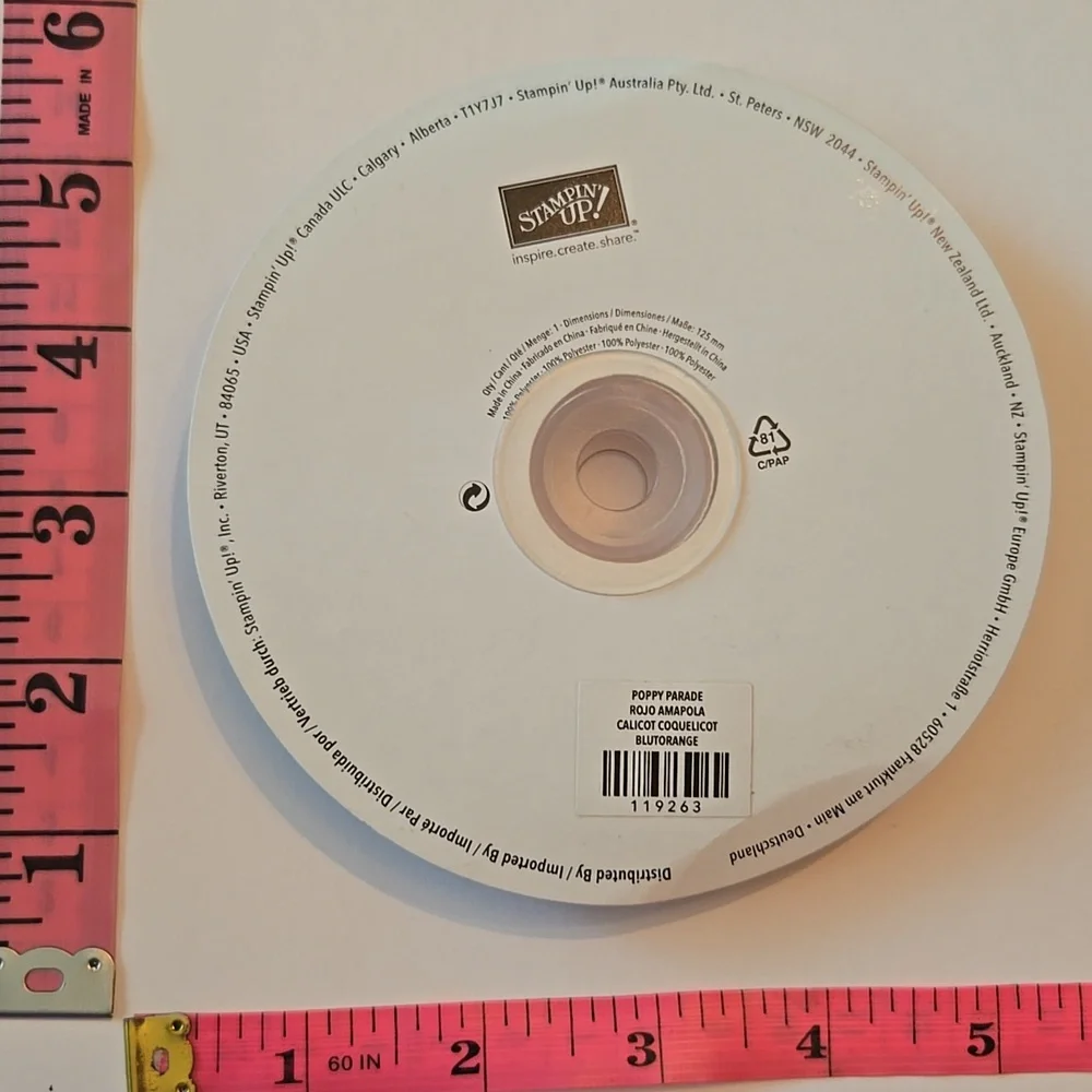 NWT Stampin' Up! Retired Poppy Parade Stitched Poly Ribbon 1/2